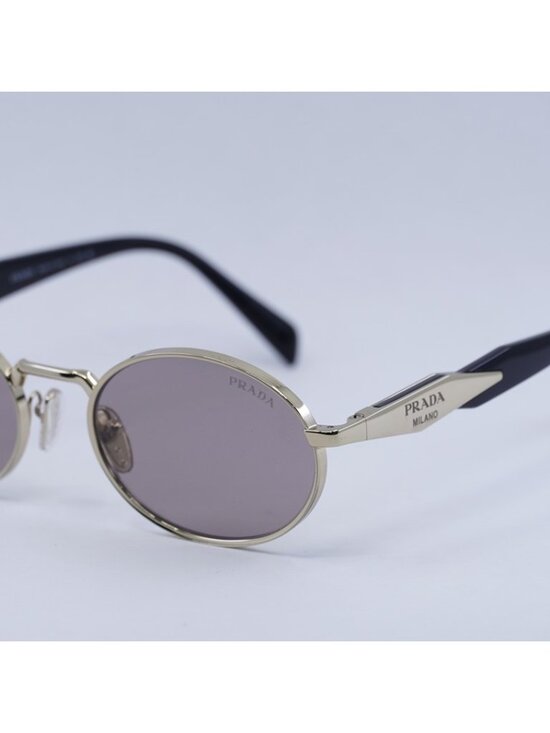 Prada PR65ZS ZVN20I Sunglasses Pale Gold Oval Frame, Light Purple Brown Lenses main image 7